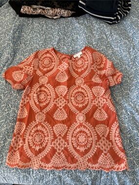 Embroidered Coral Short-Sleeve Women's Blouse